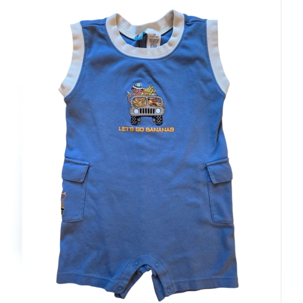 Vintage 1990s Y2K Gymboree monkey Let's Go Bananas blue shorts romper